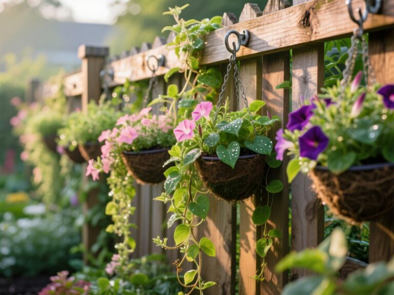 Hanging Plants on Fence